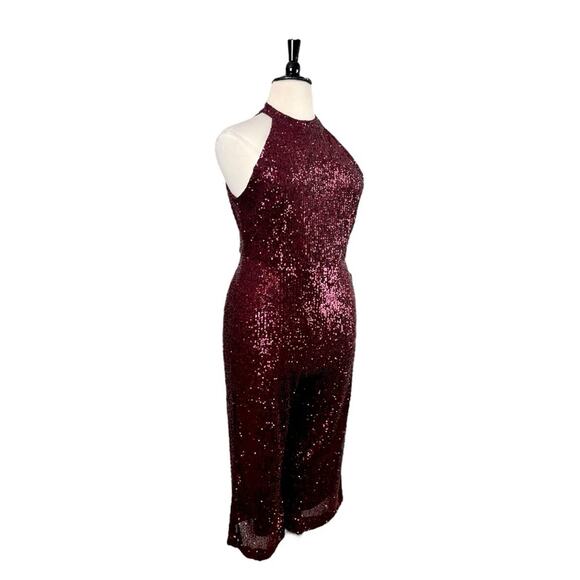 Forest Lily NEW Jumpsuit Sequin Wide Leg Crop Halter Neck Red Women’s Size 14 - Picture 3 of 15